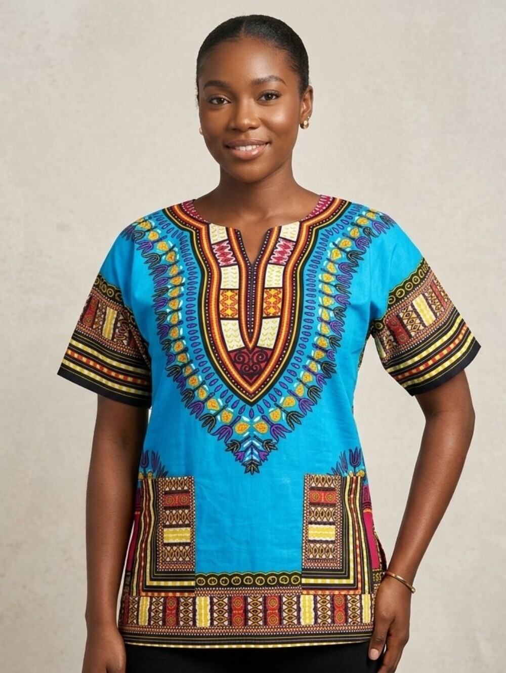Klub Kool Unisex Traditional African Dashiki Print Short Sleeve Top Blue